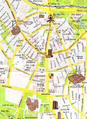 Карта Анкары Топографическая карта столицы Труции - Анкары, Европа.