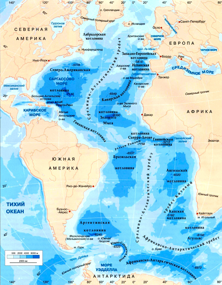 карта Атлантического океана