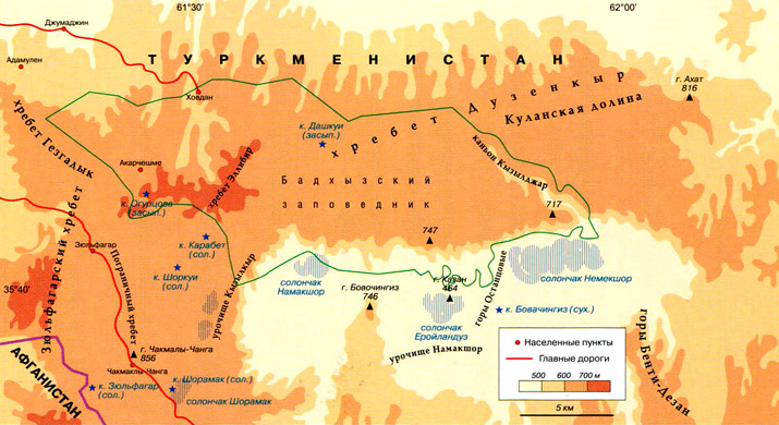 Бадхызский заповедник на карте