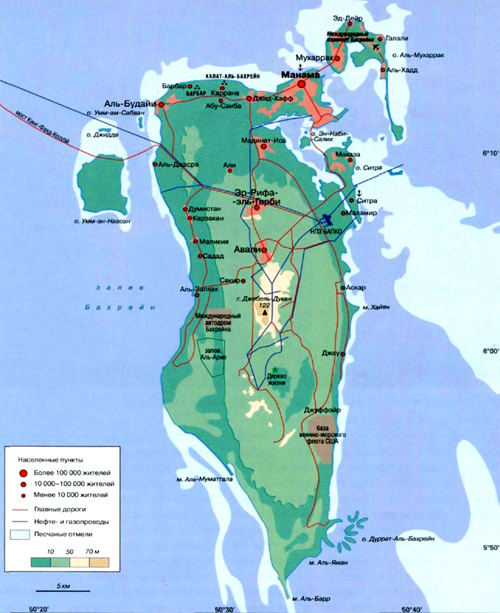 Бахрейн на географической карте, Ближний Восток.