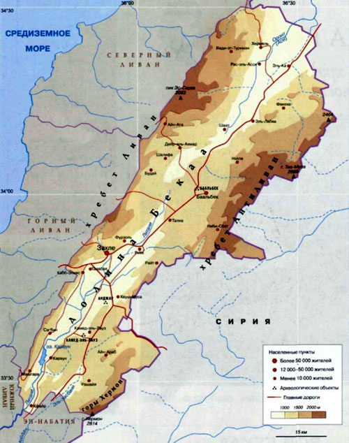 Долина Бекаа на карте, Ливан.