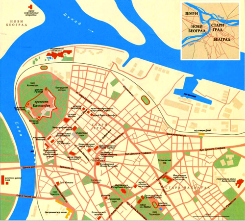 Город Белград на топографической карте.