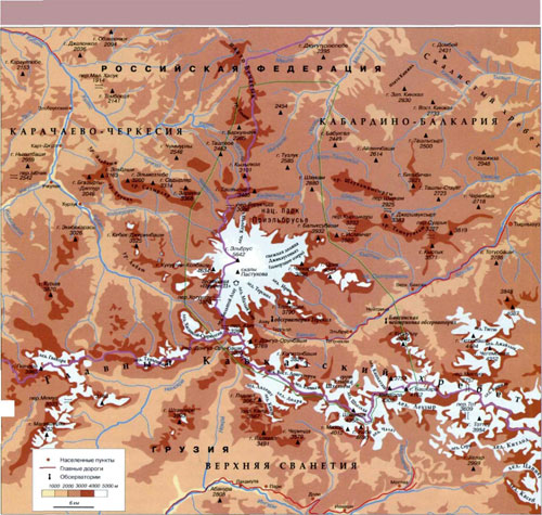 Вулкан Эльбрус, географическая карта, Кавказ