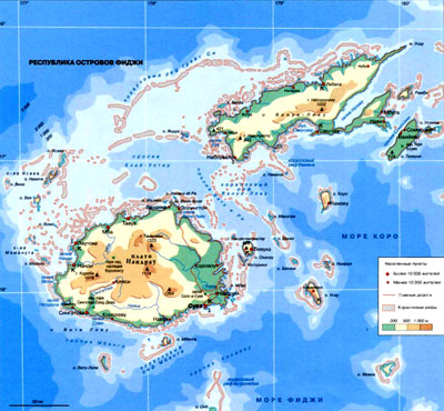 Острова Фиджи на географической карте, Тихий океан.