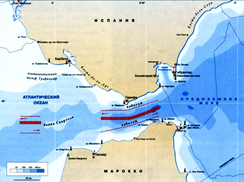 Гибралтарский пролив на карте