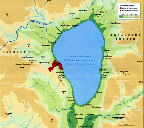 Озеро Кинерет, географическая карта, Израиль