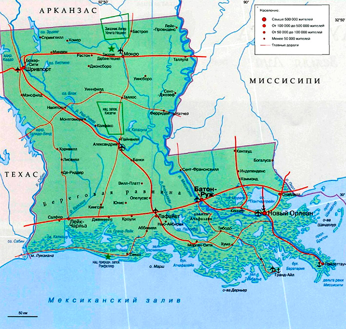 Штат Луизиана на карте
