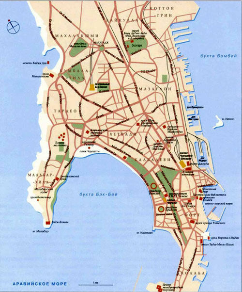 Мумбаи - Бомбей на топографической карте, Индия.