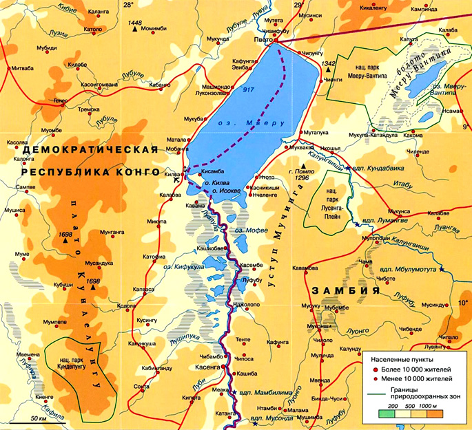 Озеро Мверу на карте