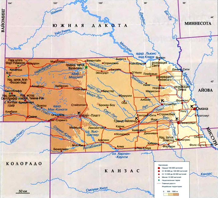 штат Небраска на карте, США.