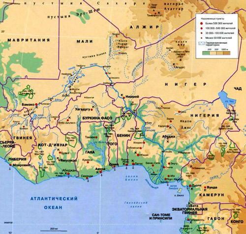 Река Нигер на географической карте, Африка.