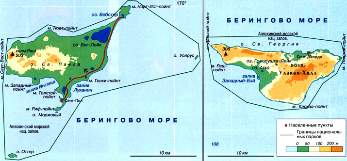Острова Прибылова на карте