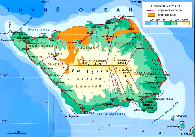 Остров Савайи на карте