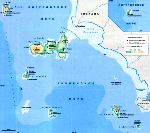 Тосканский архипелаг на географической карте.