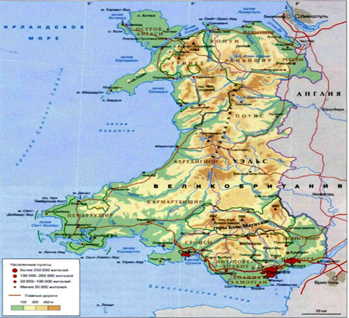 Карта Уэльса - Страны в составе Великобритании