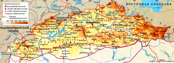 Юго-Восточная Анатолия на карте