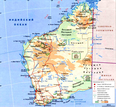Западная Австралия на географической карте, Австралия.