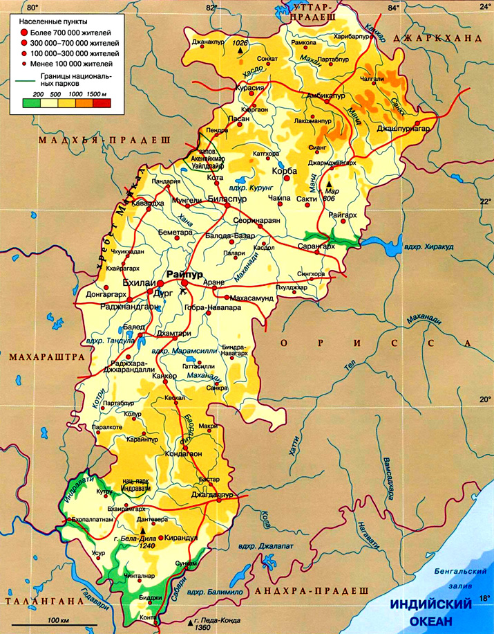 штат Чхаттисгарх на карте