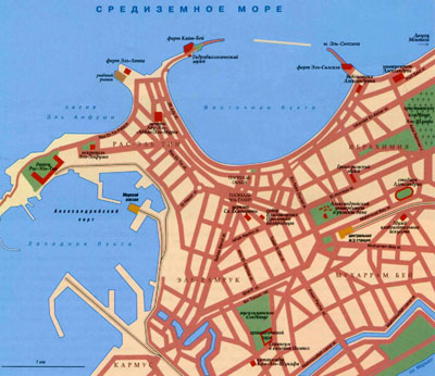 Город Александрия на топографической карте, Египет.