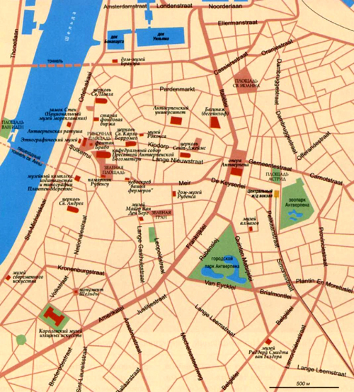 Город Антверпен на топографической карте, Бельгия.