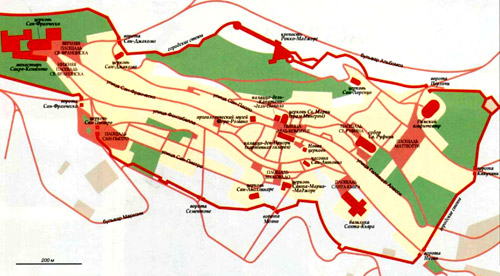 Город Ассизи на топографической карте, Италия.