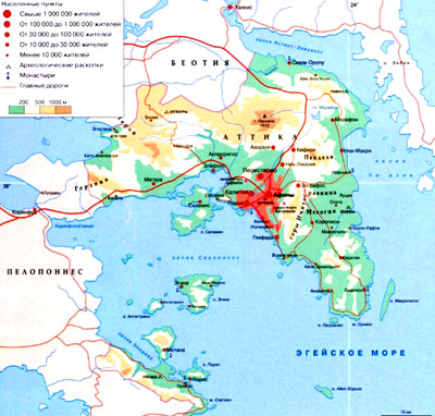 Аттика на географической карте Греции, Европа.