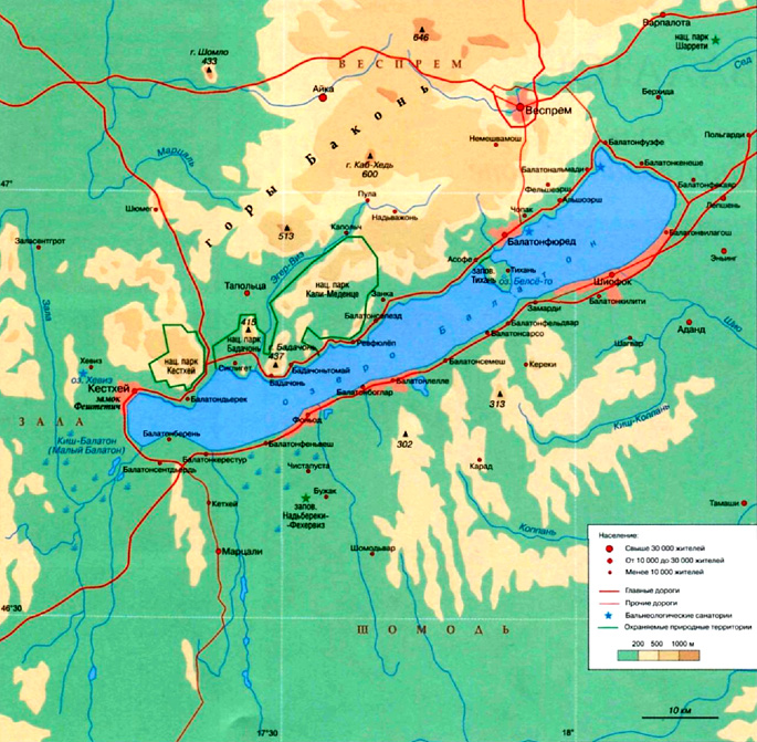 Озеро Балатон на карте