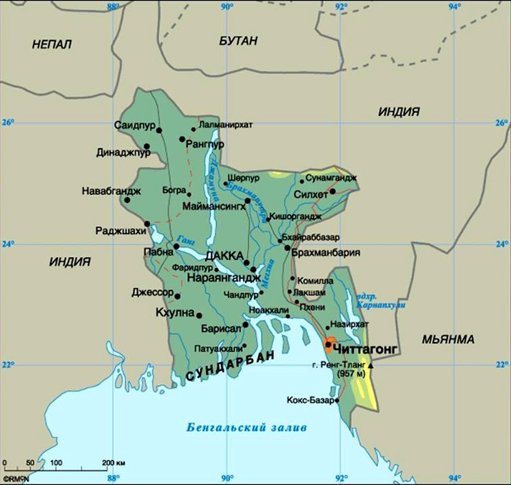 карта Бангладеш