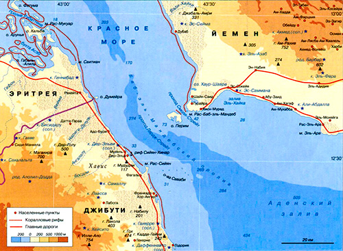Баб-эль-Мандебский пролив на карте