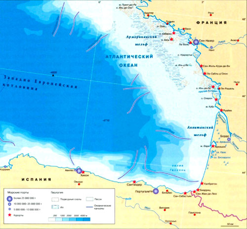 Бискайский залив на карте.