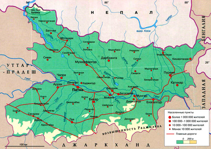 штат Бихар на карте (Индия)