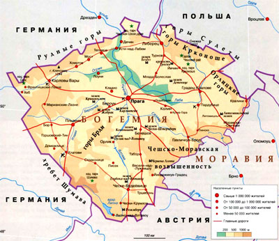 Богемия на географической карте Чехии, Европа.