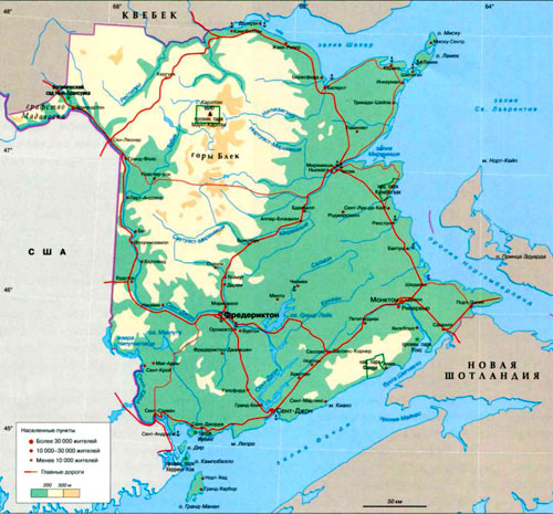 Нью-Брансуик на карте (Канада)
