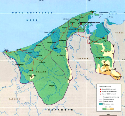 Государство Бруней на географической карте, Азия.