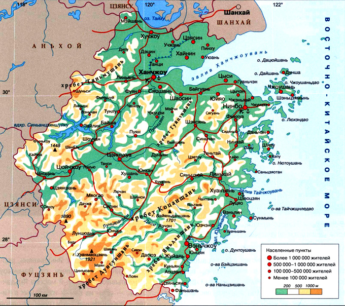 Провинция Чжэцзян на карте