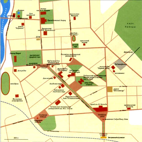 Душанбе на топографической карте.