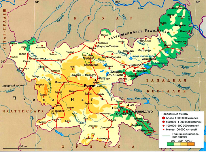 штат Джаркханд на карте