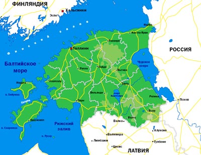Географическая карта Эстонии, Европа.