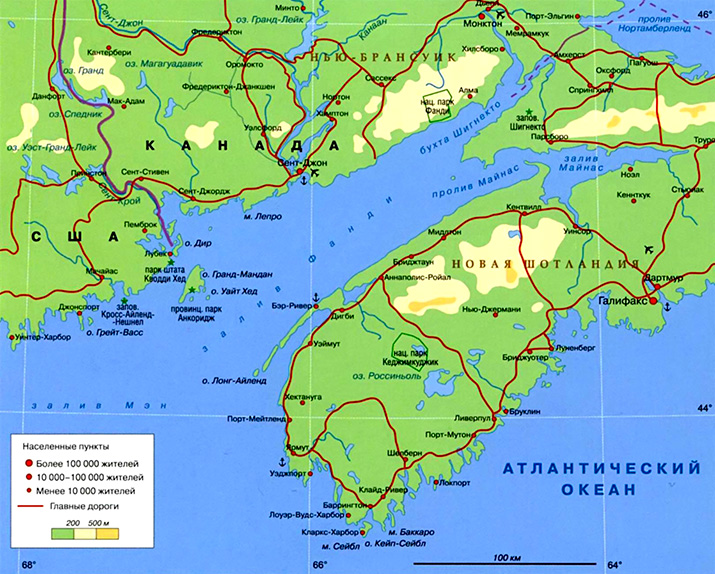 Залив Фанди на карте