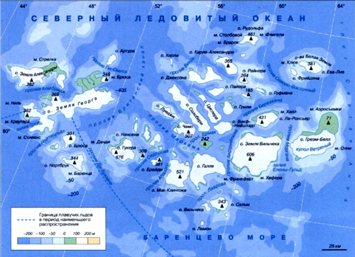 Карта архипелага земли Франца-Иосифа