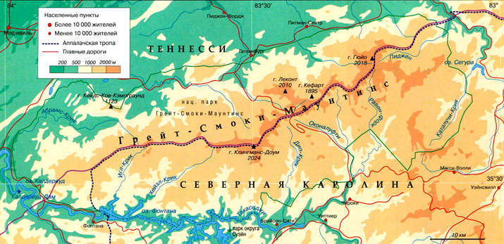 Национальный парк Грейт-Смоки-Маунтинс на карте