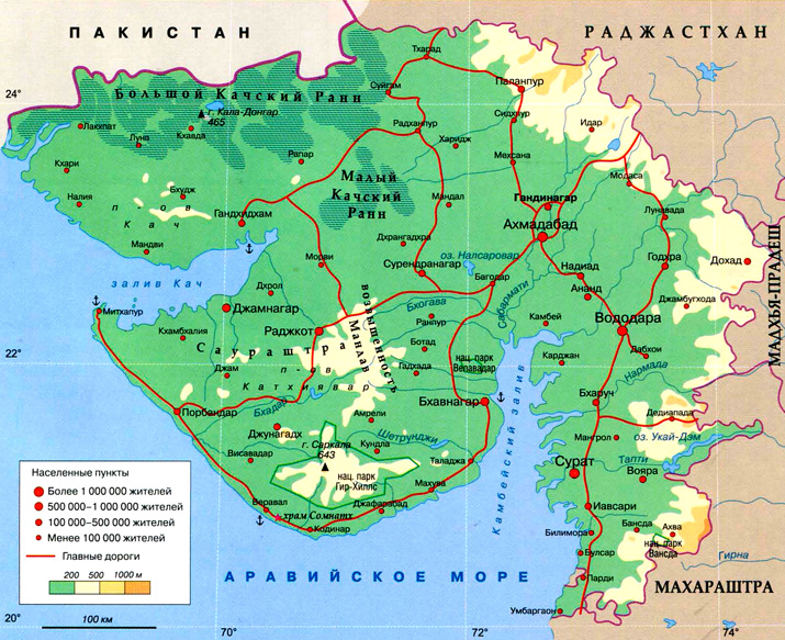 штат Гуджарат на карте (Индия)