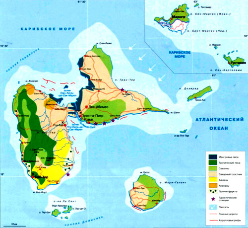 Гваделупа на географической карте.