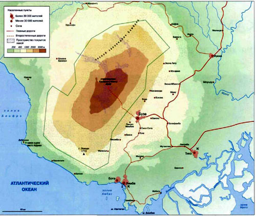 Вулкан Камерун на карте
