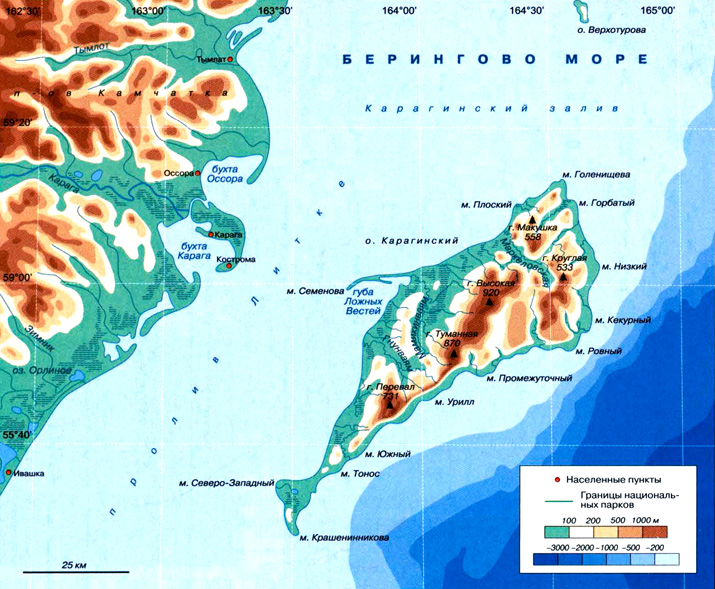 Карагинский остров на карте
