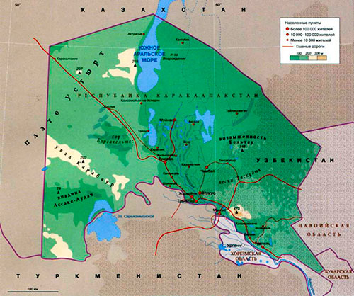 Каракалпакстан на карте (Узбекистан)