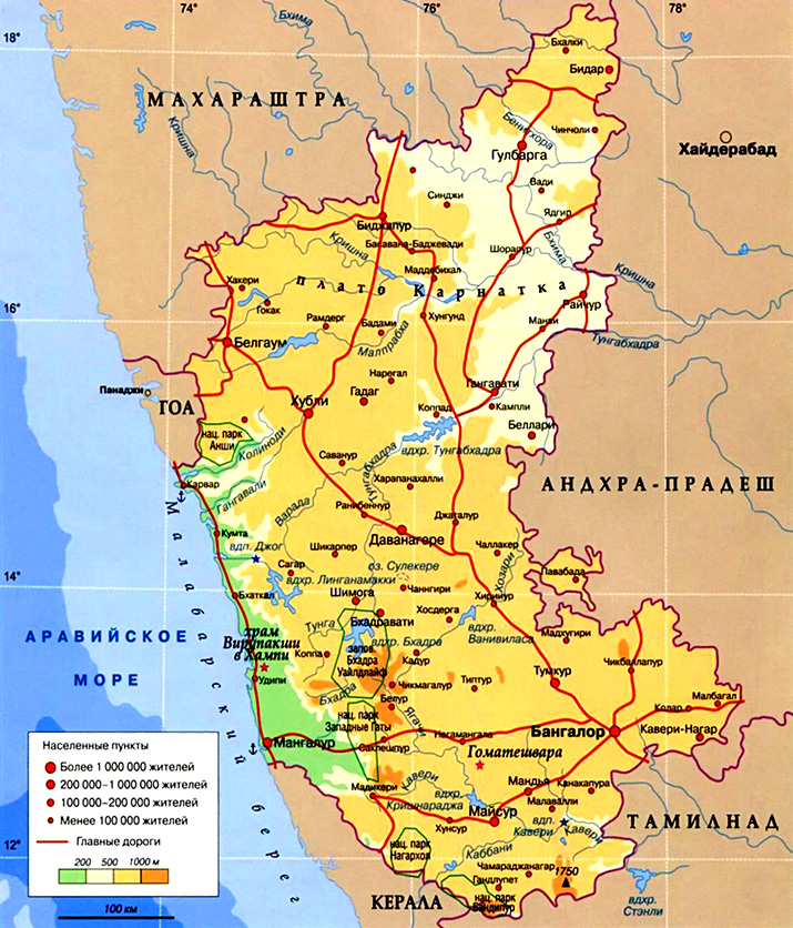 штат Карнатака на карте