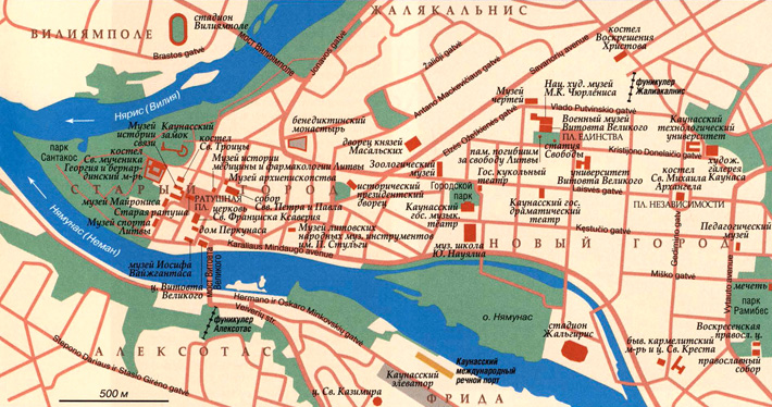 Город Каунас на карте