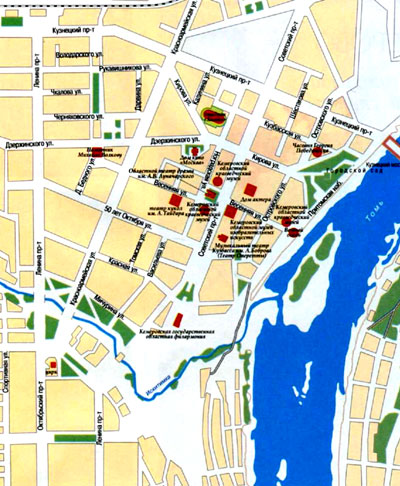 Город Кемерово на топографической карте, Россия.