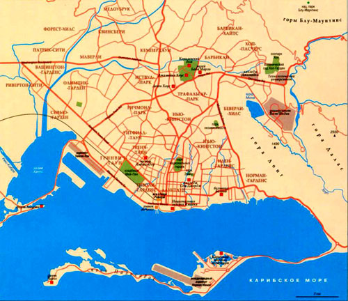 Кингстон на карте (Ямайка)